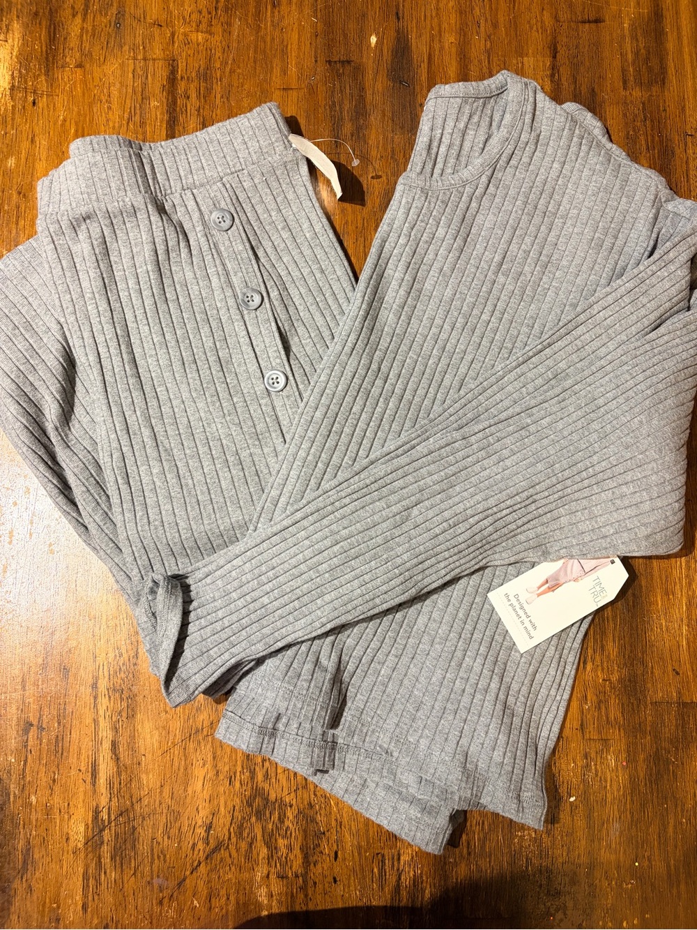Ribbed Two-Piece Skirt Set in Light Gray